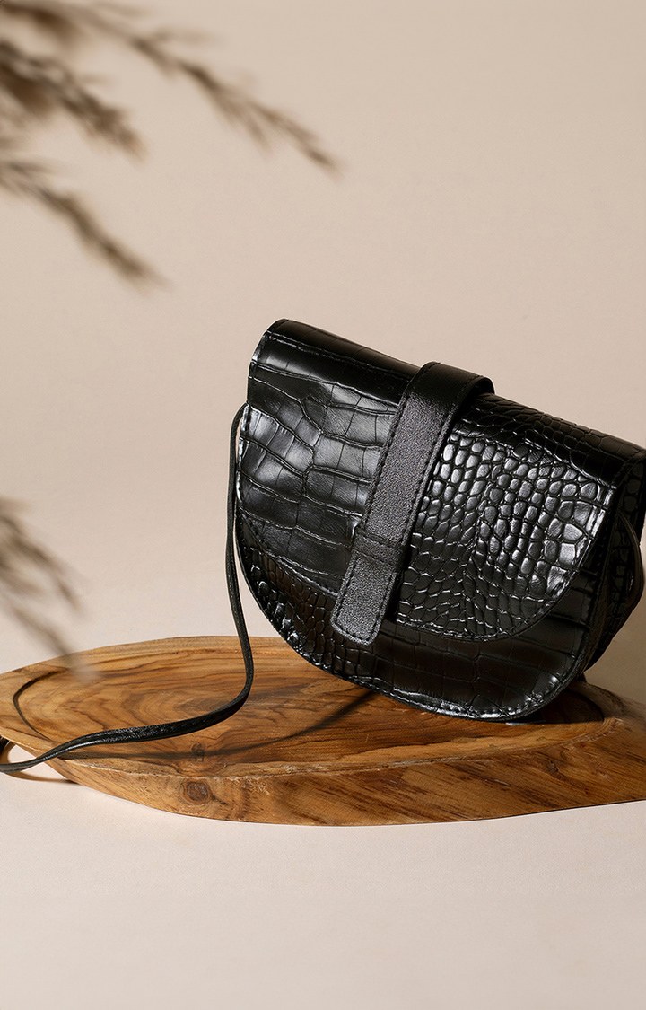 Mango black croc new arrivals textured sling bag