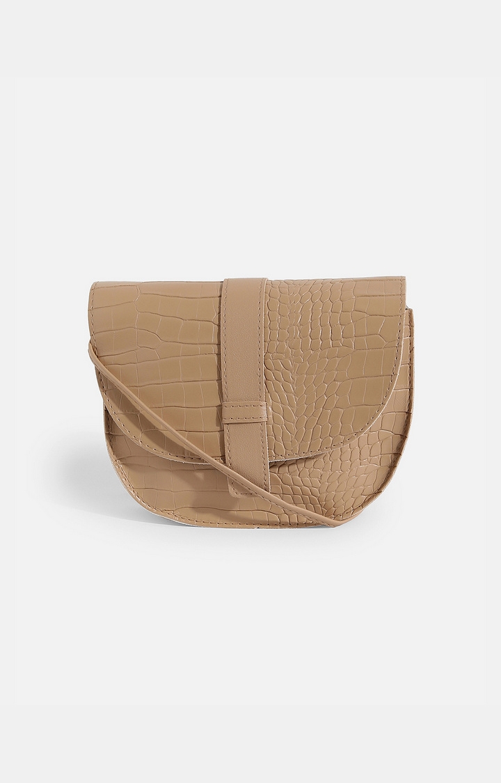 Women's Beige Textured Sling Bags