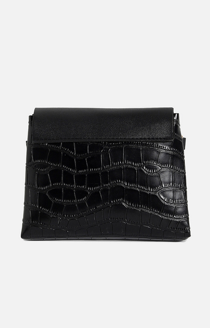 Women's Black Textured Sling Bags