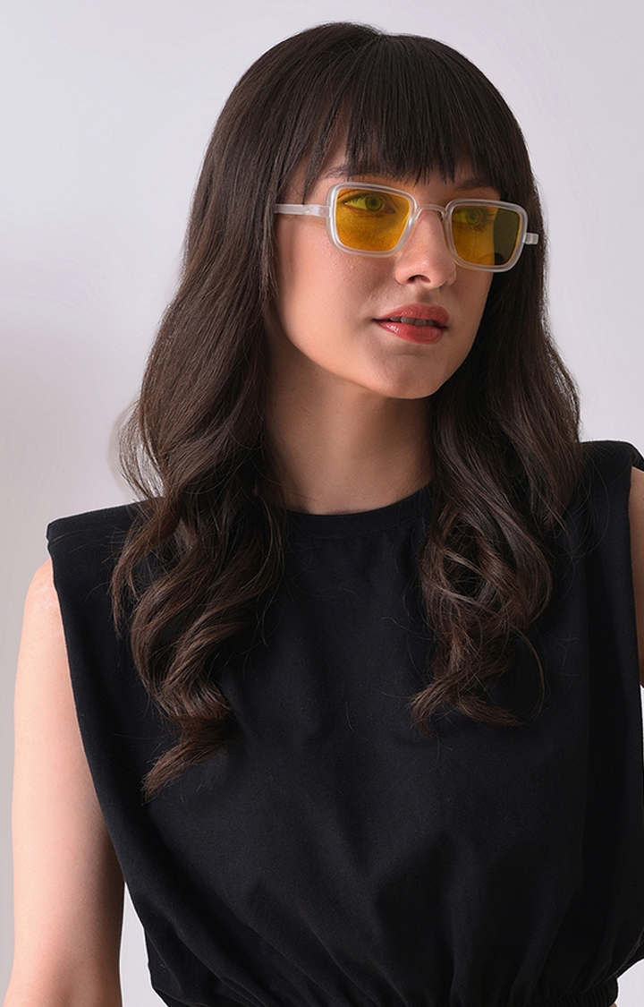 Women's Yellow Lens Yellow Rectangle Sunglasses