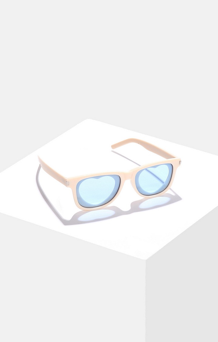 Women's Blue Lens White Square Sunglasses
