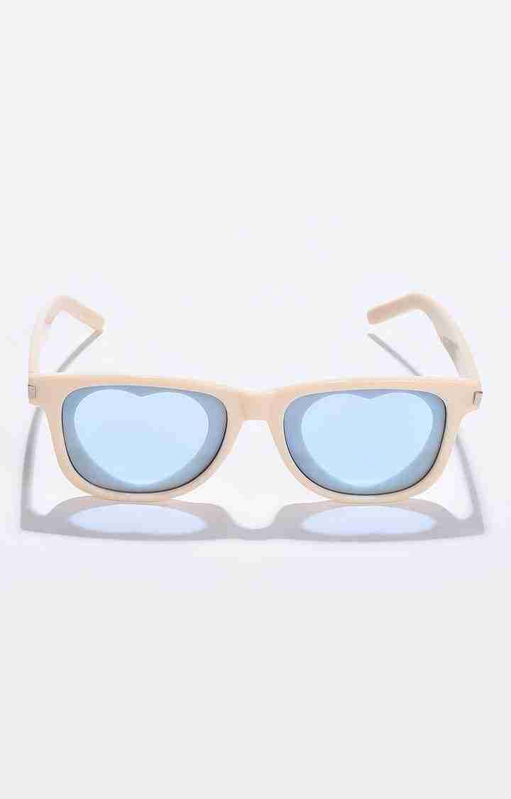 Women's Blue Lens White Square Sunglasses