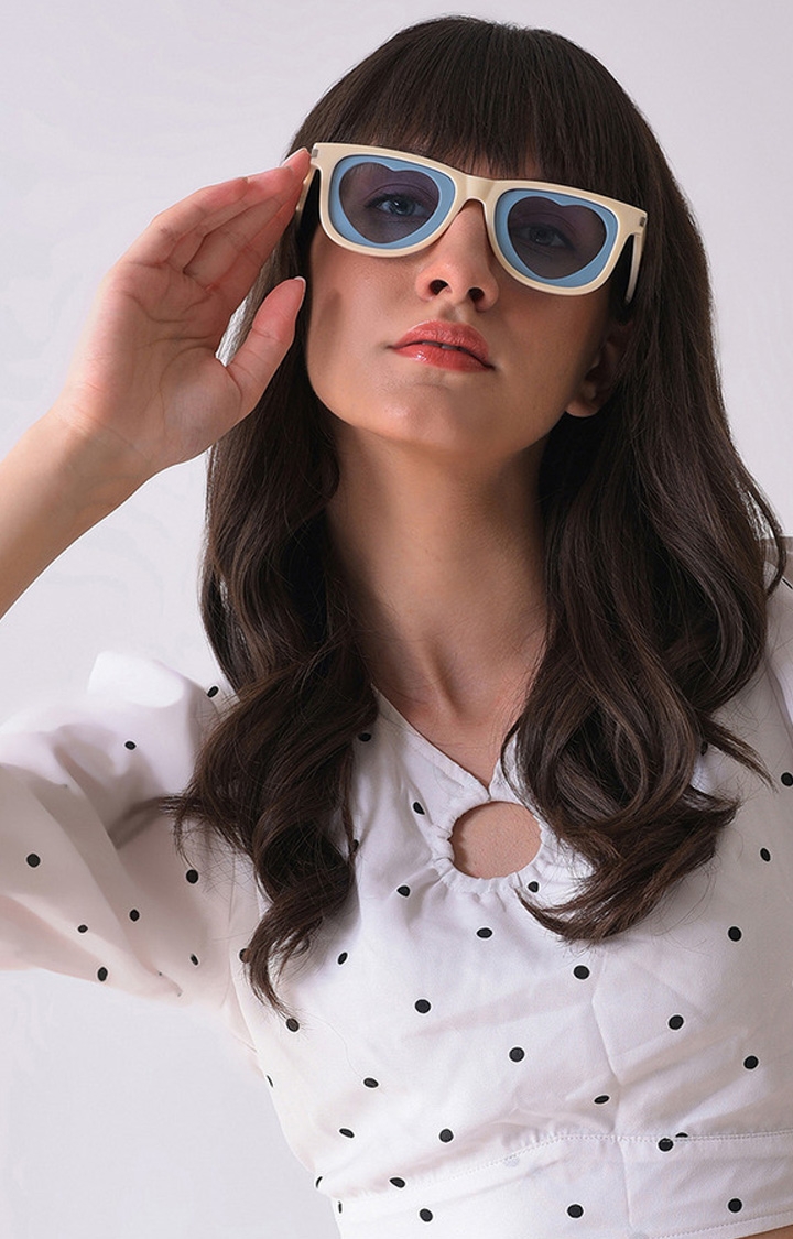 Women's Blue Lens White Square Sunglasses