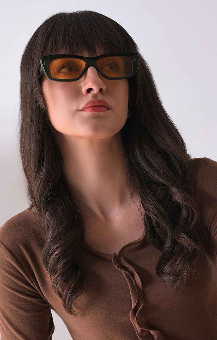 Women's Yellow Lens Green Rectangle Sunglasses