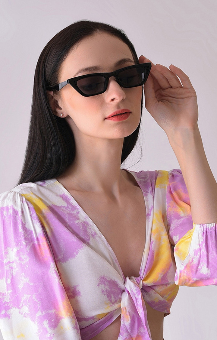 Women's Black Lens Black Cateye Sunglasses