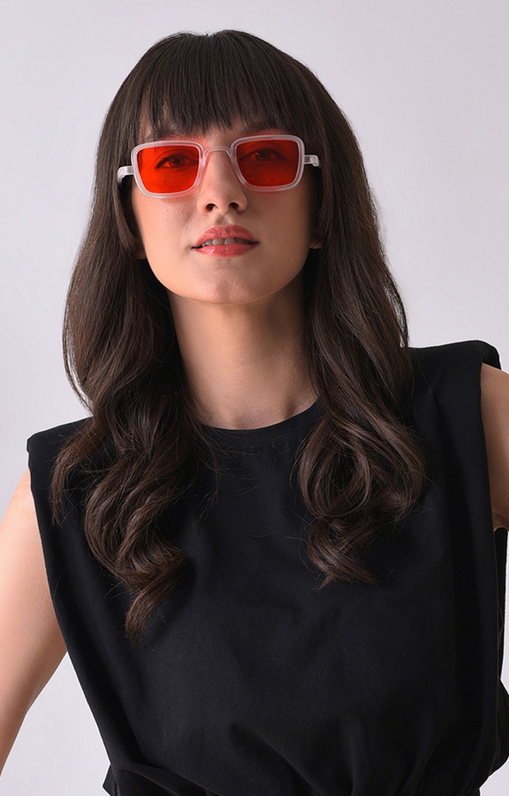 Women's Orange Lens White Wayfarer Sunglasses