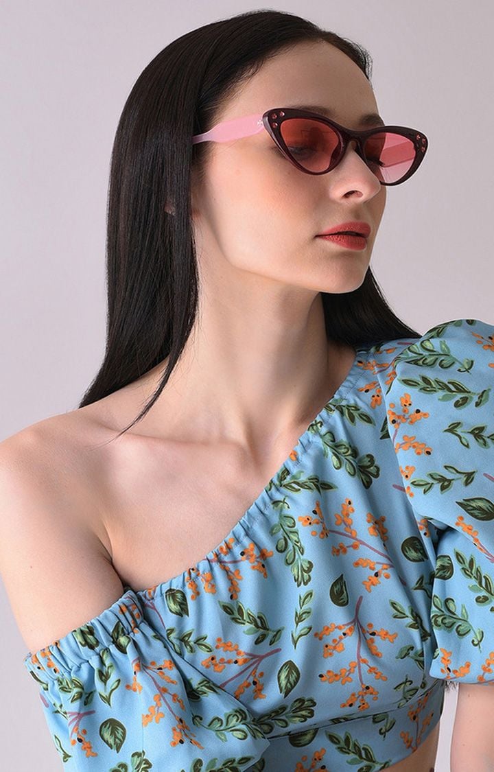 Women's Pink Lens Pink Cateye Sunglasses