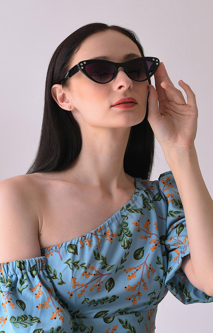 Women's Black Lens Black Cateye Sunglasses