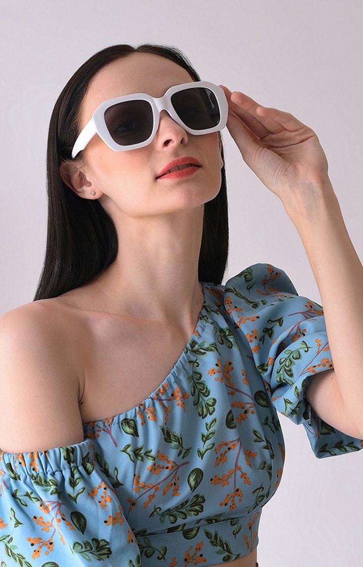 Women's Black Lens White Wayfarer Sunglasses