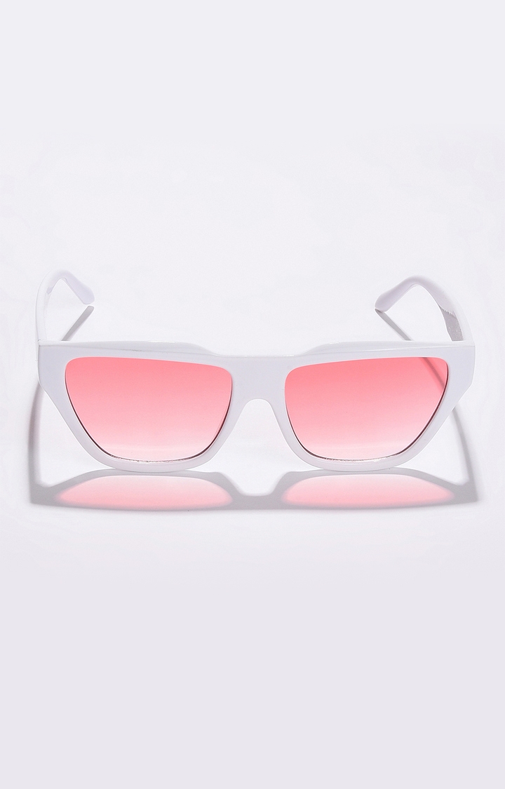 Women's Pink Lens White Cateye Sunglasses