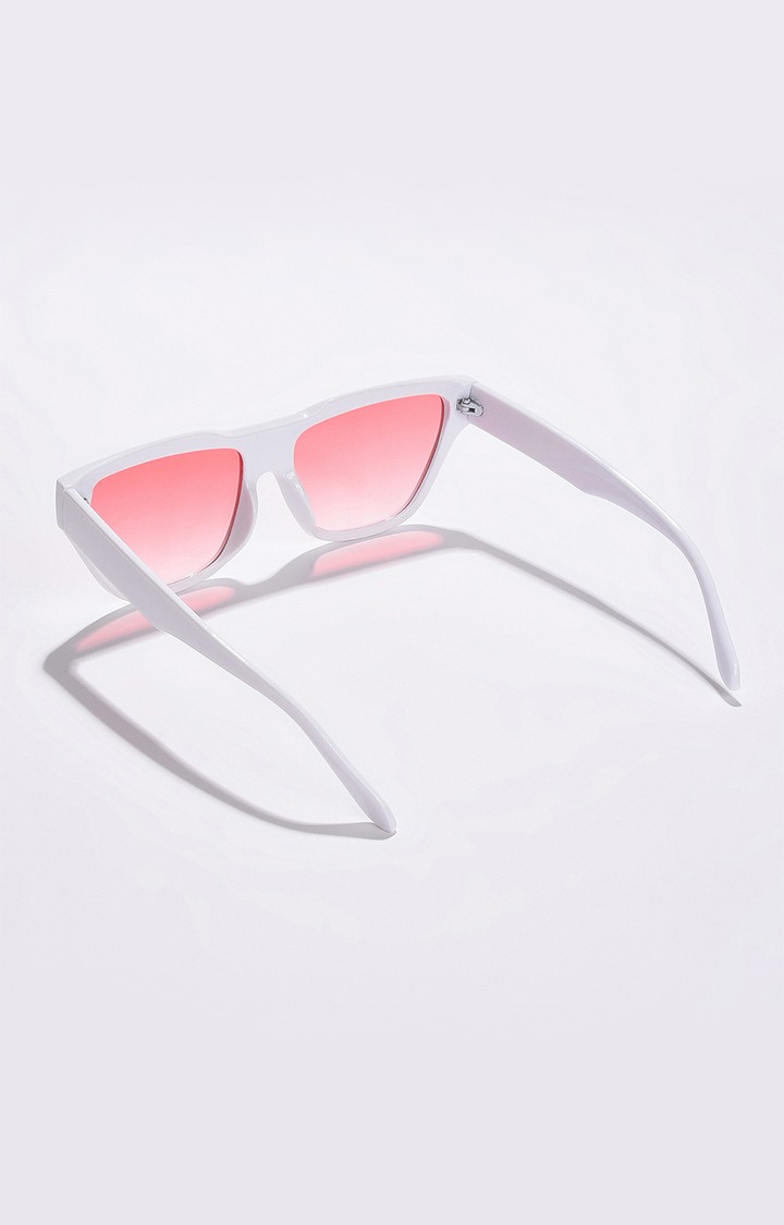 Women's Pink Lens White Cateye Sunglasses