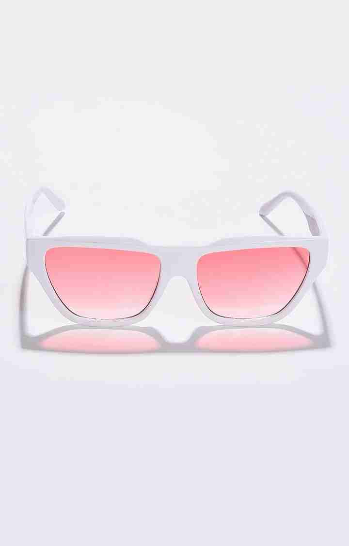 Women's Pink Lens White Cateye Sunglasses