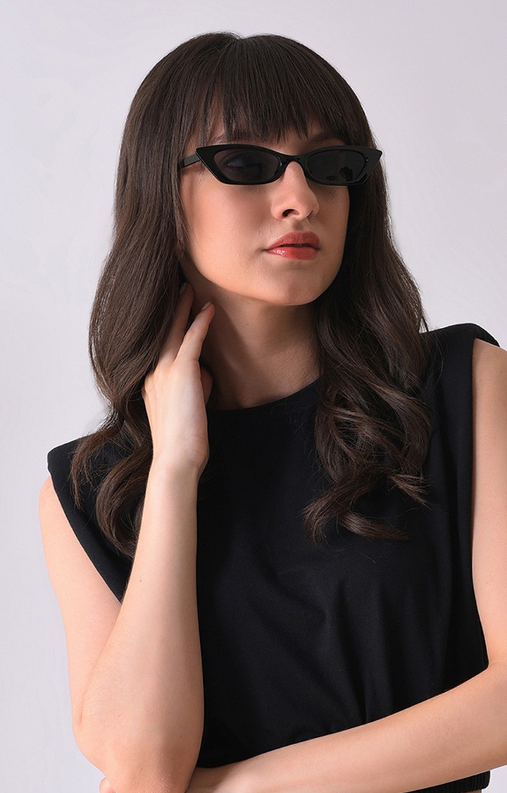 Women's Black Lens Black Cateye Sunglasses