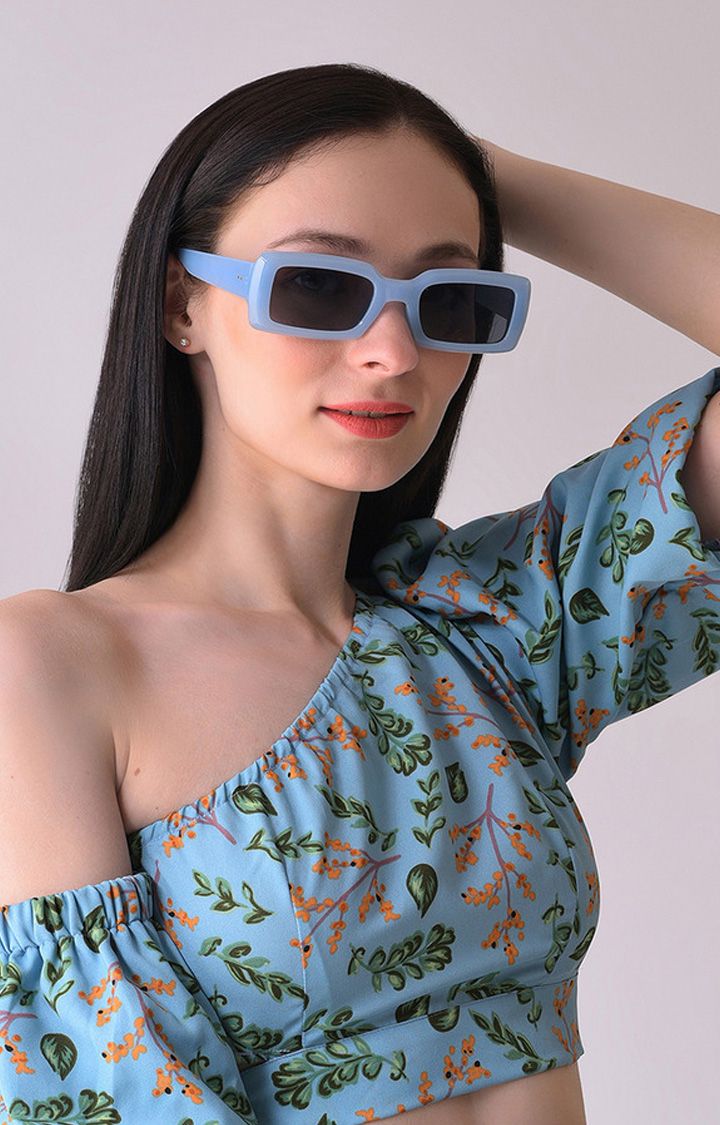 Women's Black Lens Blue Wayfarer Sunglasses