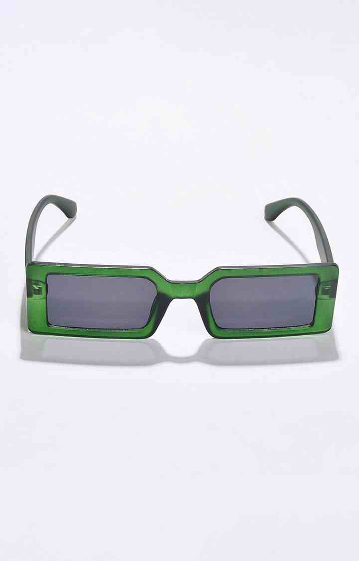 Women's Black Lens Green Rectangle Sunglasses