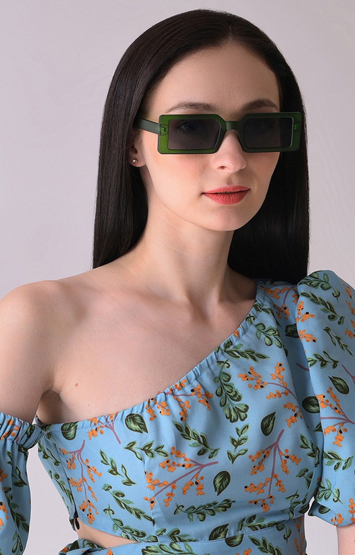 Women's Black Lens Green Rectangle Sunglasses