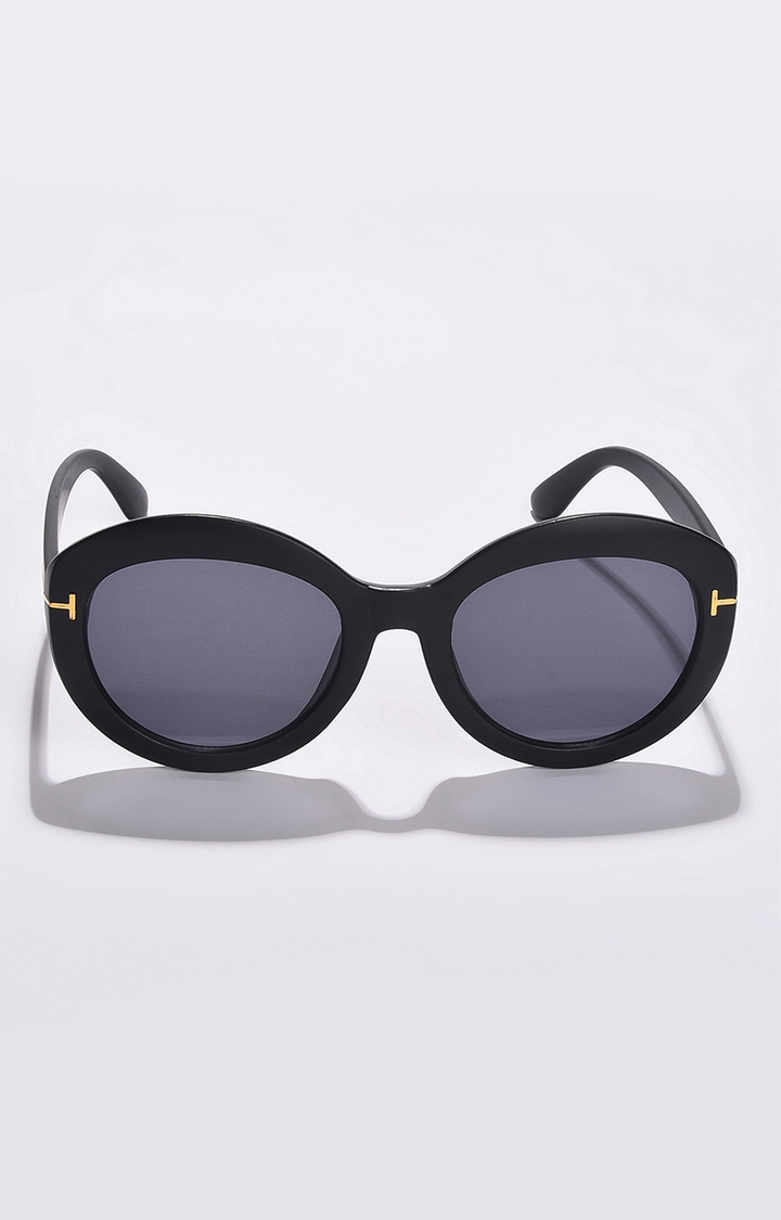 Women's Black Lens Black Oval Sunglasses