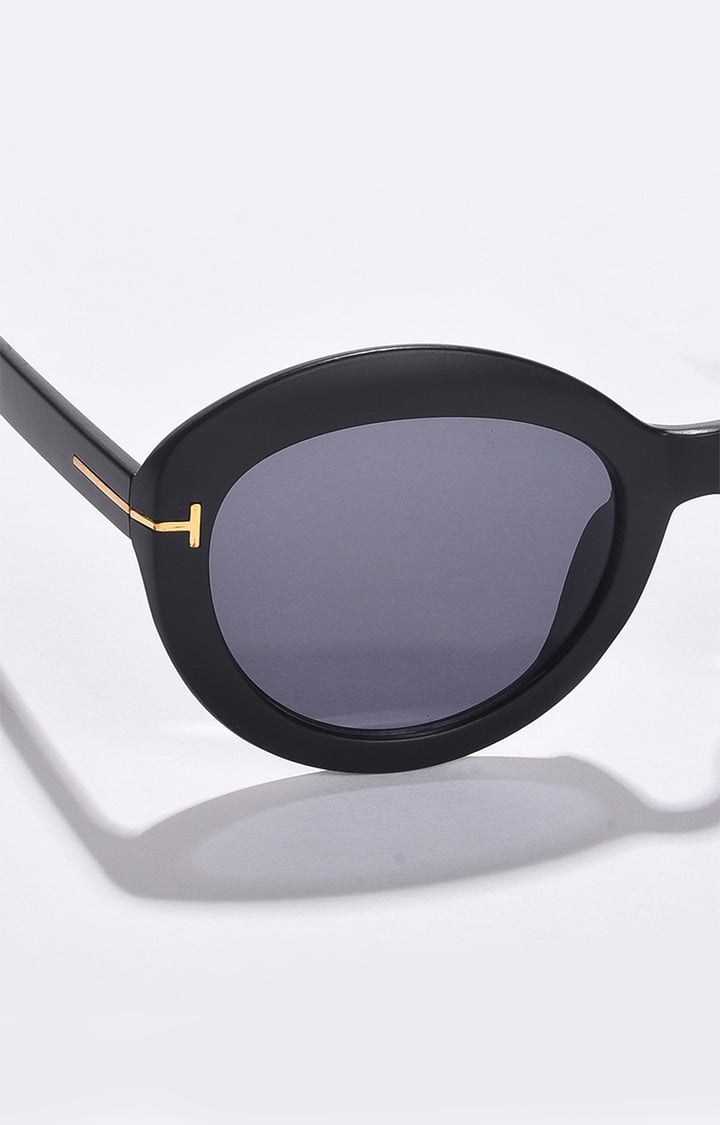 Women's Black Lens Black Oval Sunglasses