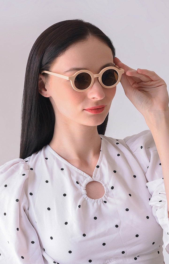Women's Brown Lens Pink Round Sunglasses
