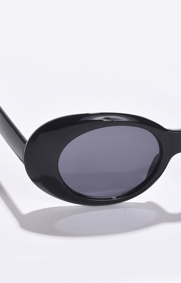 Women's Grey Lens Black Oval Sunglasses