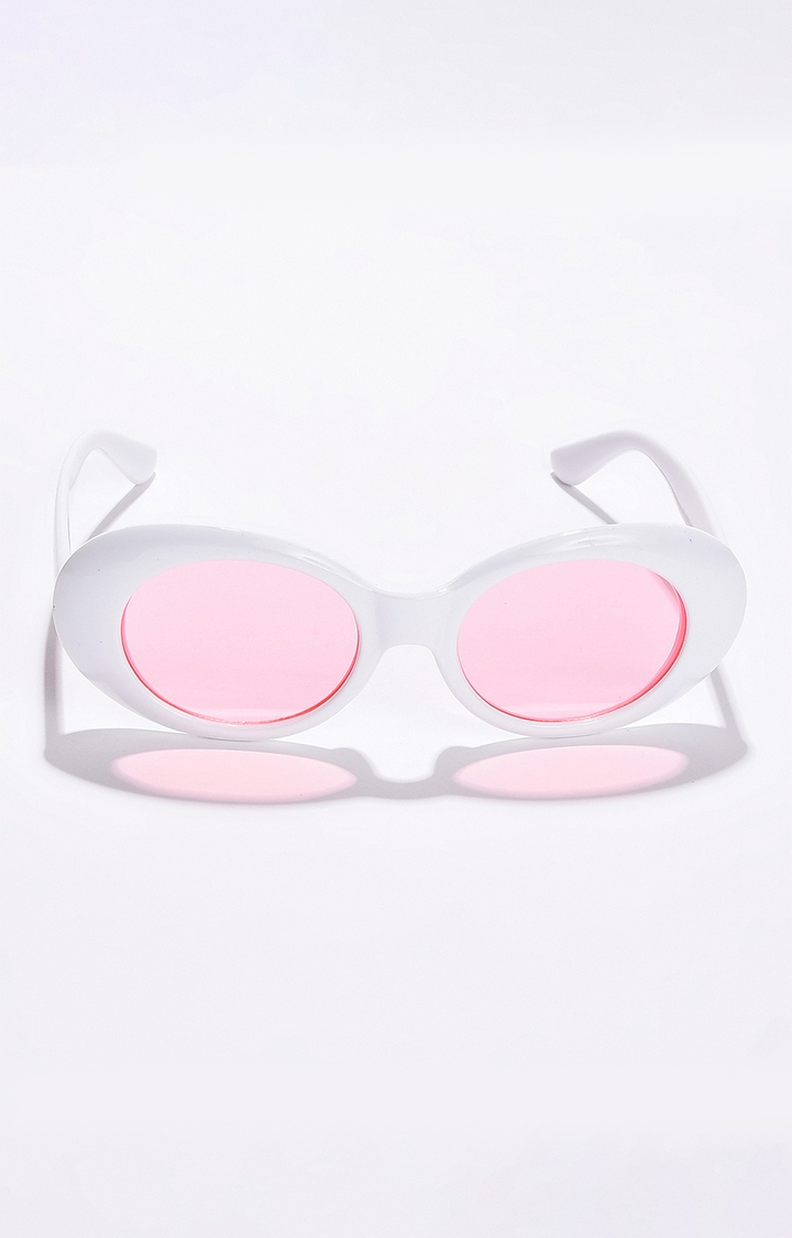 haute sauce | Women's Pink Lens White Oval Sunglasses
