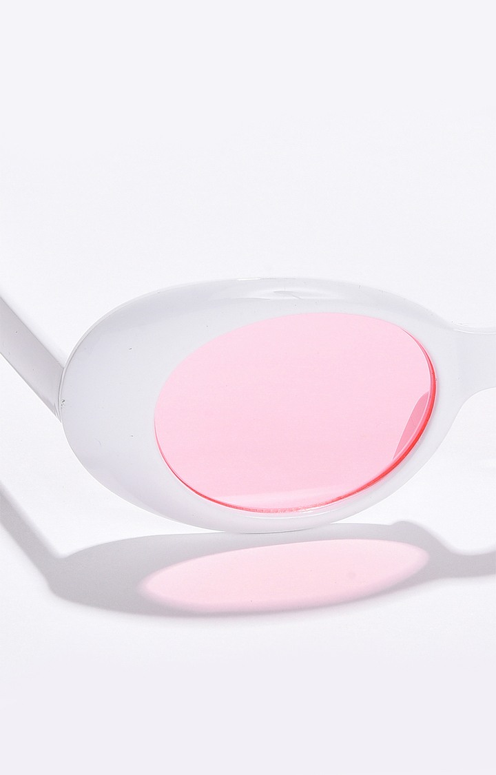 Women's Pink Lens White Oval Sunglasses