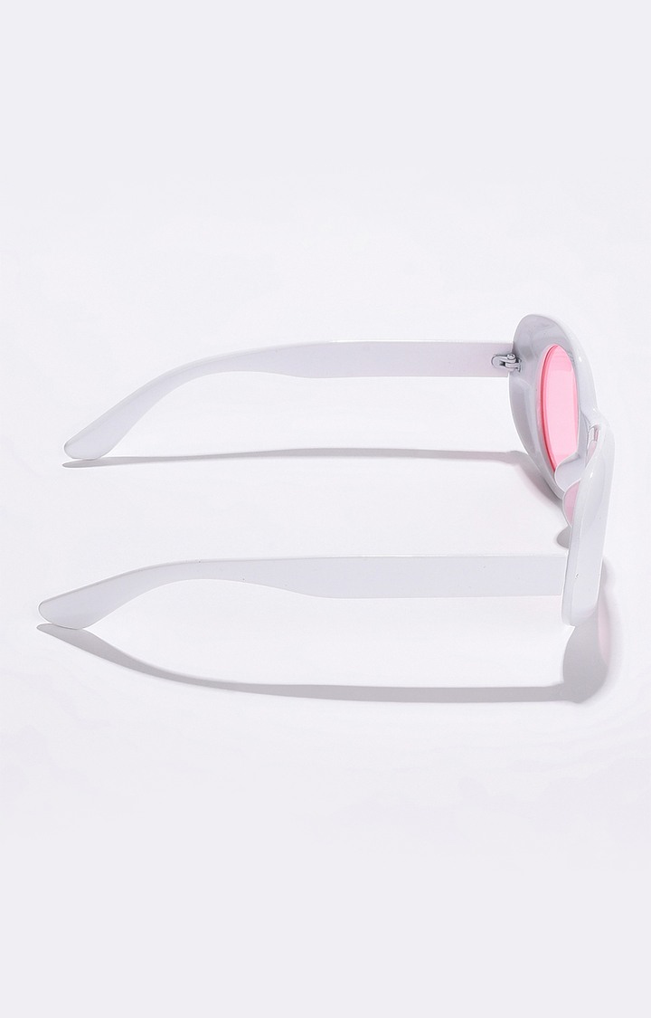 Women's Pink Lens White Oval Sunglasses