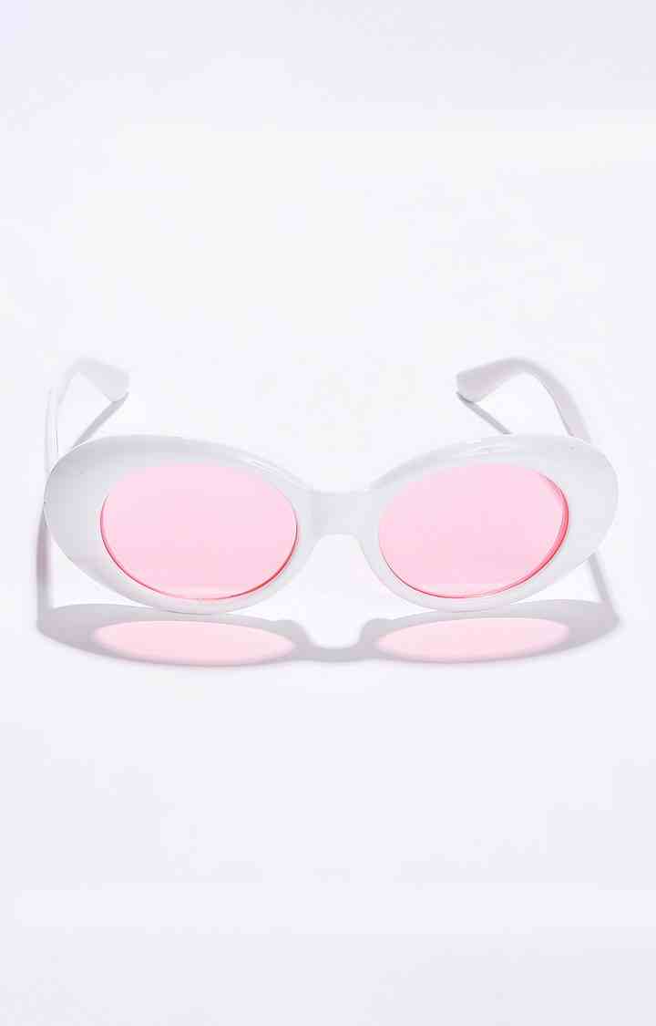 Women's Pink Lens White Oval Sunglasses