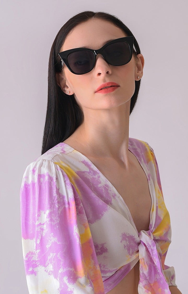 Women's Black Lens Black Cateye Sunglasses
