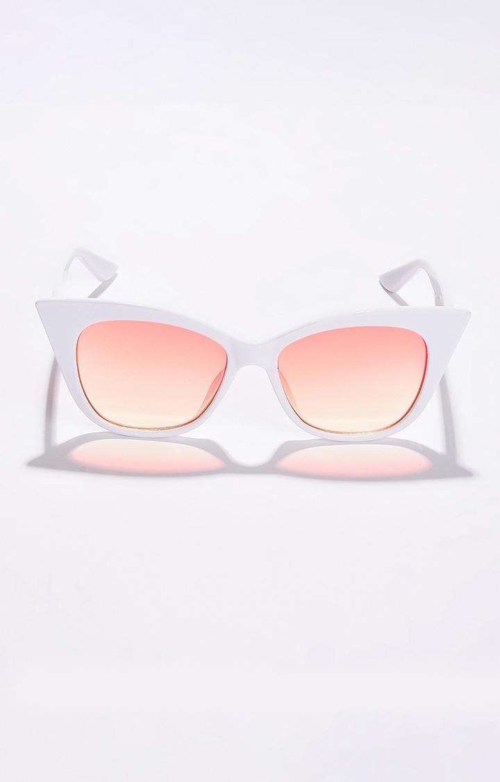 haute sauce | Women's Pink Lens White Cateye Sunglasses