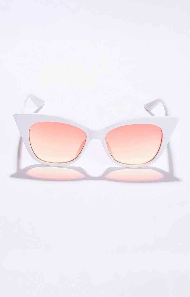 Women's Pink Lens White Cateye Sunglasses