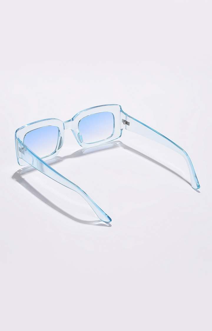 Women's Blue Lens White Rectangle Sunglasses