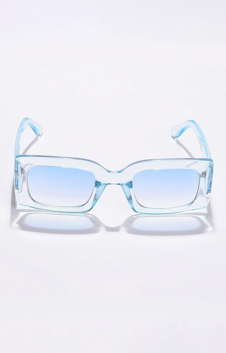 Women's Blue Lens White Rectangle Sunglasses