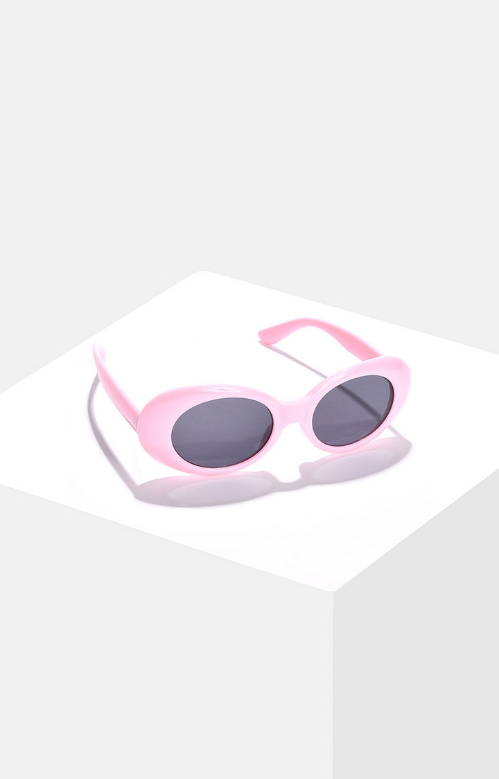 Women's Black Lens Pink Oval Sunglasses