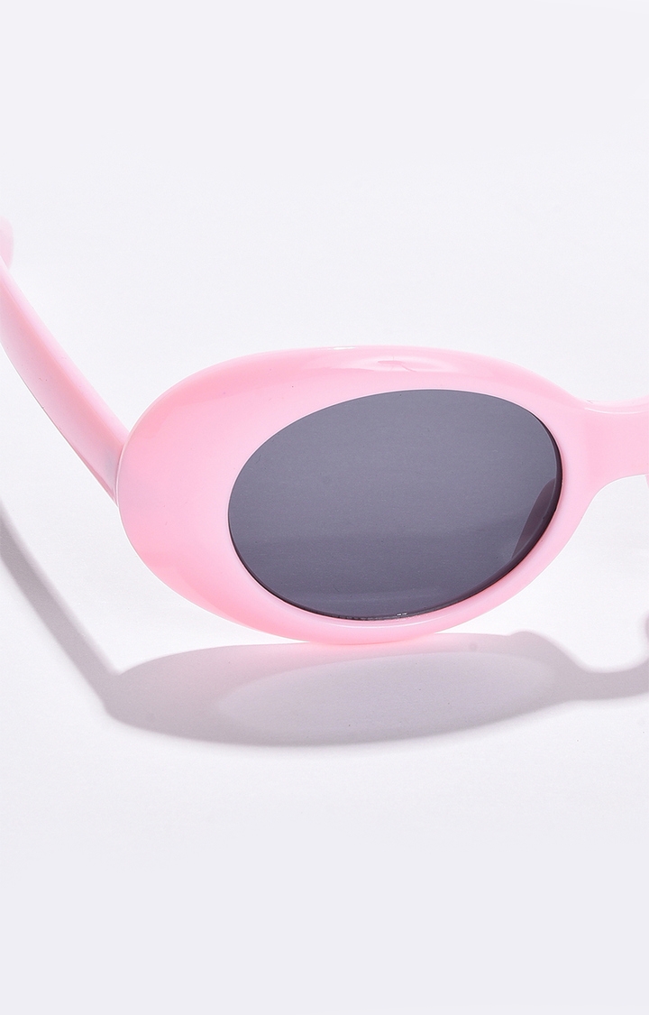 Women's Black Lens Pink Oval Sunglasses