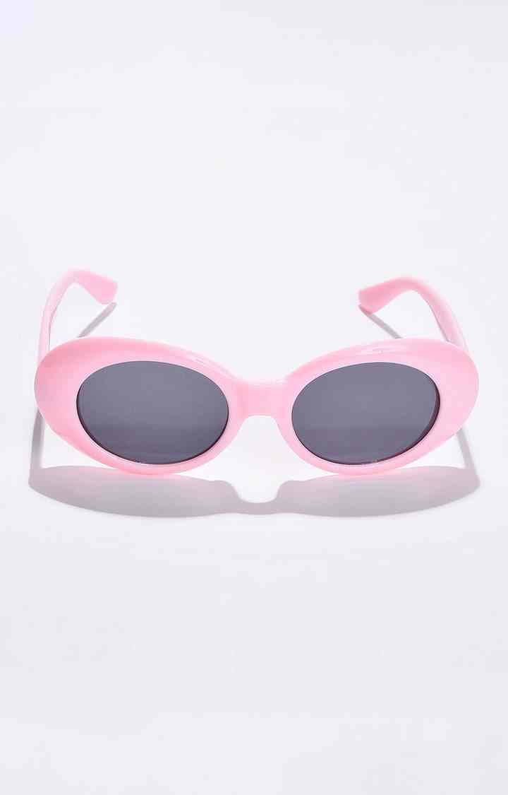 Women's Black Lens Pink Oval Sunglasses