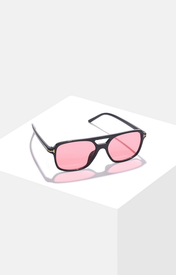 Women's Pink Lens Black Aviator Sunglasses