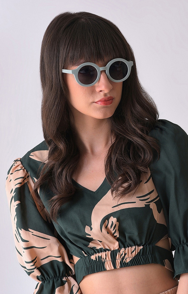 Women's Black Lens Black Round Sunglasses