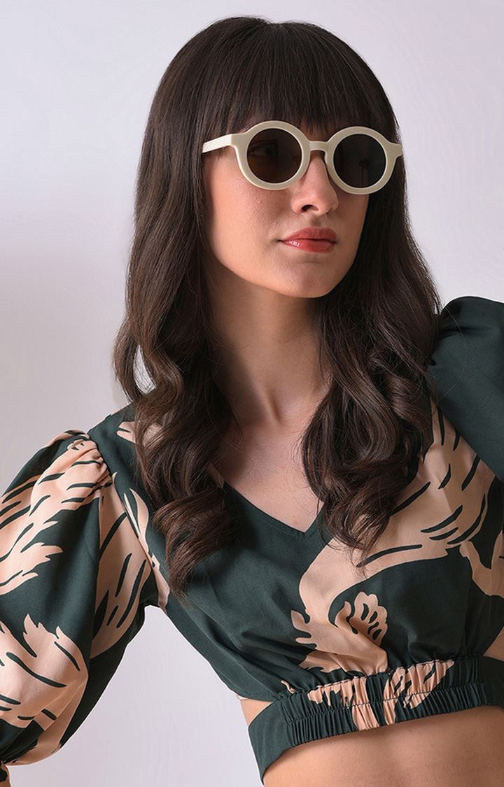 Women's Brown Lens White Oval Sunglasses