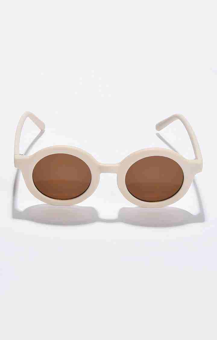 Women's Brown Lens White Oval Sunglasses
