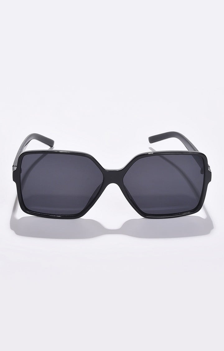 Women's Black Lens Black Rectangle Sunglasses