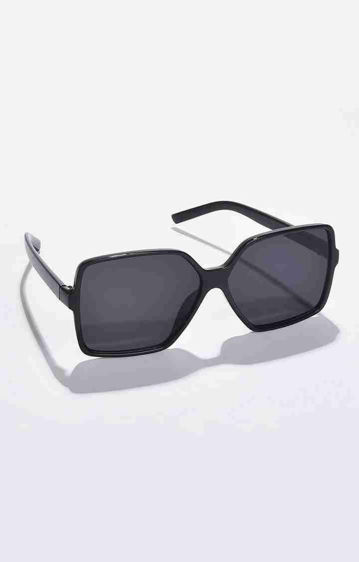 Women's Black Lens Black Rectangle Sunglasses