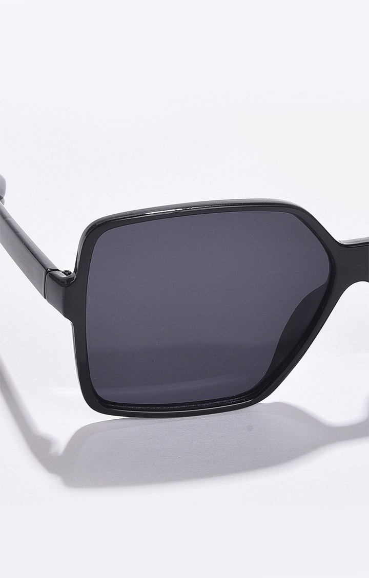 Women's Black Lens Black Rectangle Sunglasses