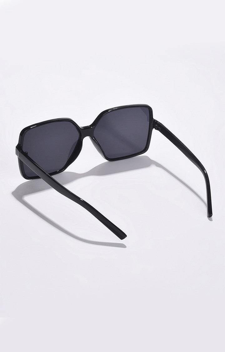 Women's Black Lens Black Rectangle Sunglasses