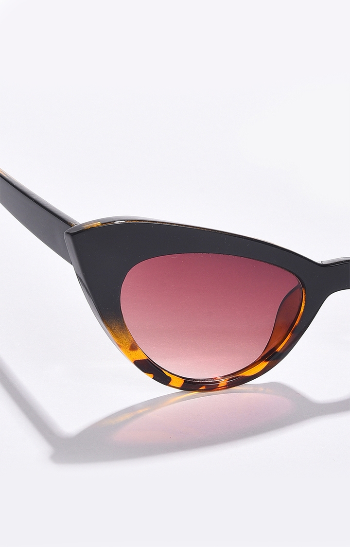 Women's Black Lens Brown Cateye Sunglasses