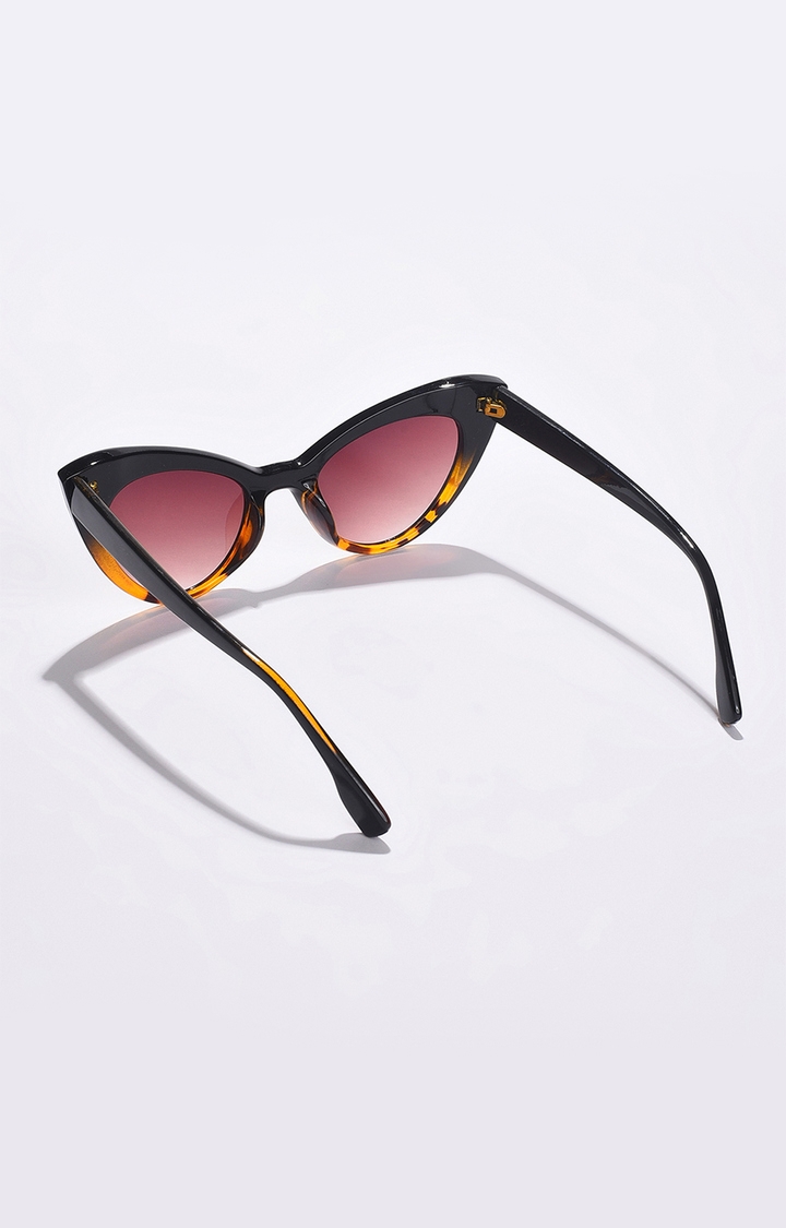 Women's Black Lens Brown Cateye Sunglasses