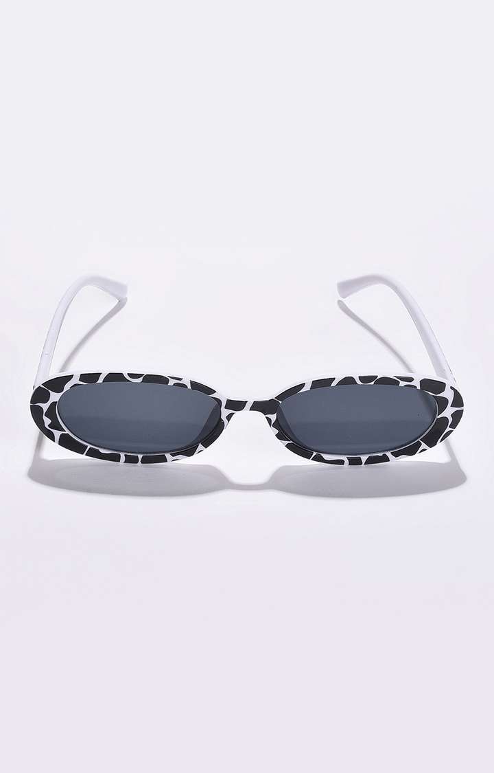 Women's Black Lens White Oval Sunglasses