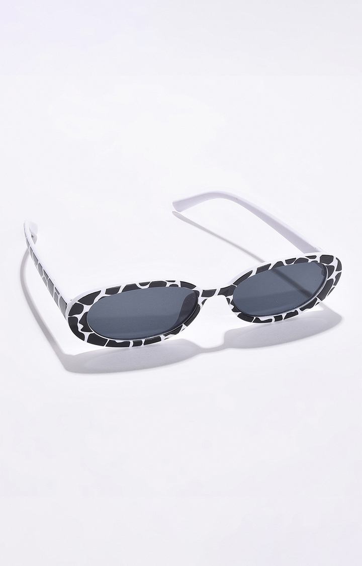 Women's Black Lens White Oval Sunglasses