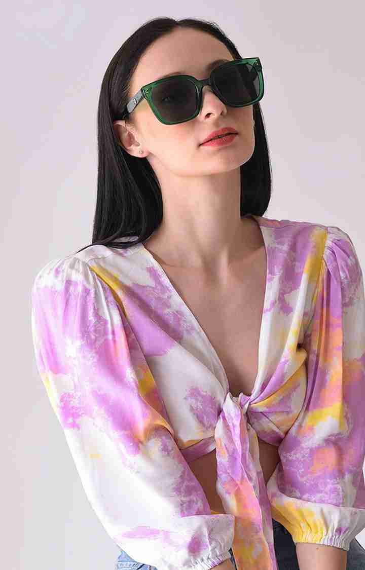Women's Black Lens Green Butterfly Sunglasses
