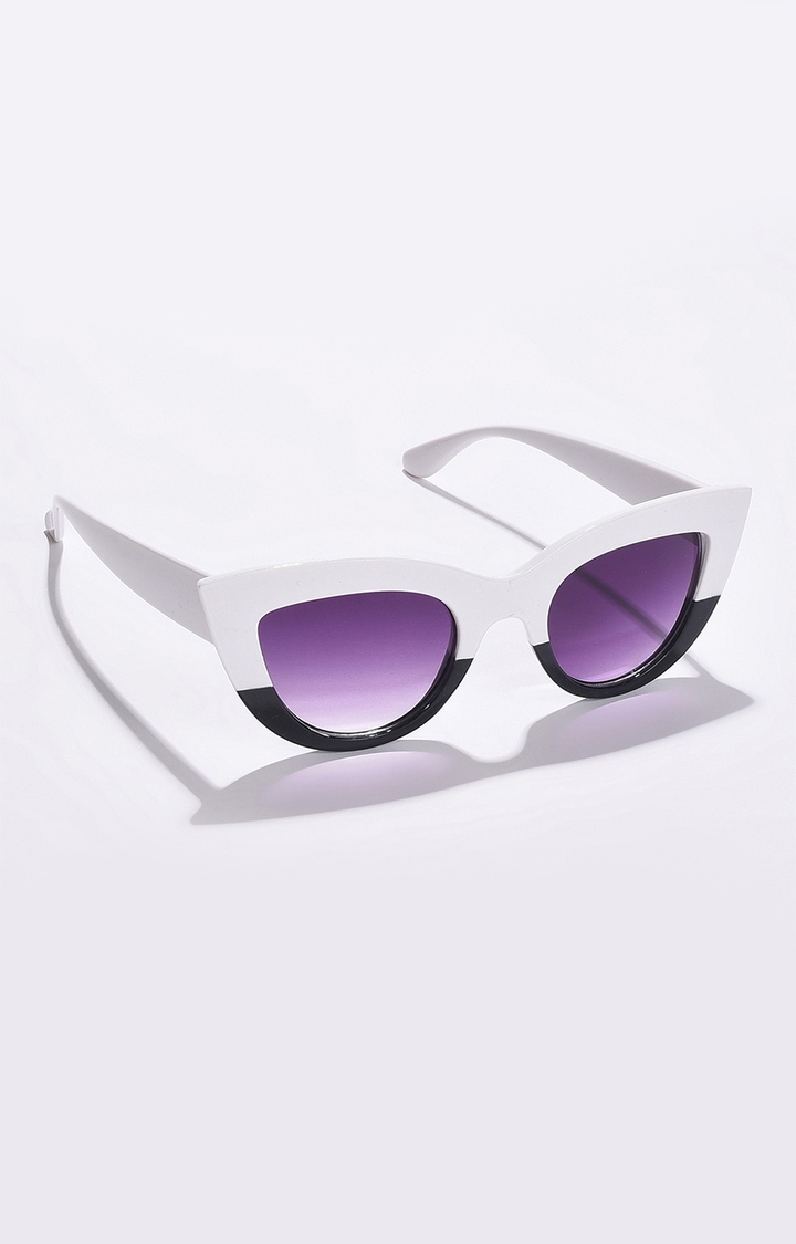 Women's Purple Lens White Cateye Sunglasses